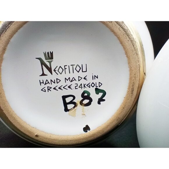 Neofitou Vase Pair Greece Vintage 24K Gold Trim Floral Bird Handcrafted Elegant - Picture 11 of 12